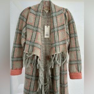 LoveShackFancy Avis Duster Sweater Coat in Pink Plaid